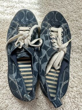 Coach Blue and White Sneakers with Signature Pattern size 6